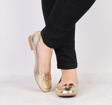 Złote baleriny czółenka damskie płaskie ślubne VINCEZA