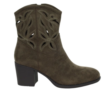 Brązowe czekoladowe eleganckie botki kowbojki na obcasie z ażurową cholewką Tatiana