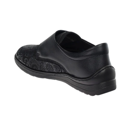 Czarne skórzane buty damskie komfortowe na rzep ortopedyczne na haluksy UNISOFT