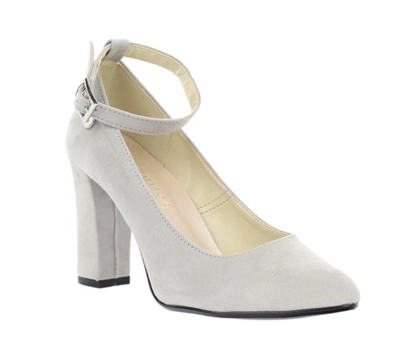 Szare zamszowe czółenka na obcasie z paskiem wokół kostki Azali