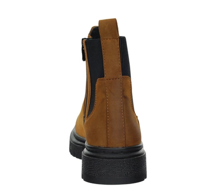 Karmelowe/rude botki płaskie ocieplane na zamek Jezzi