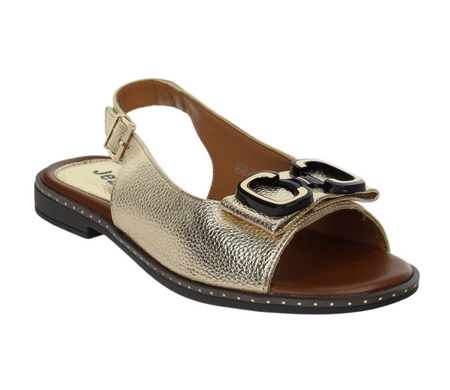 Złote sandały damskie eleganckie płaskie z zabudowaną cholewką Jezzi