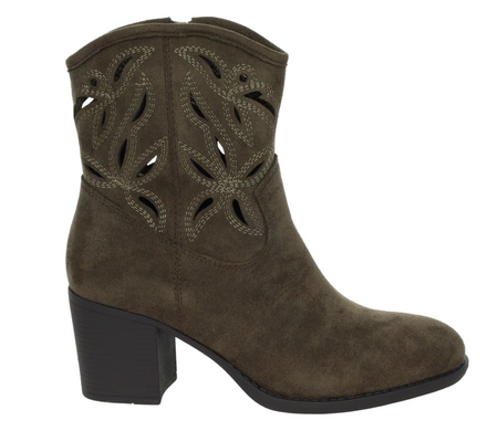 Brązowe czekoladowe eleganckie botki kowbojki na obcasie z ażurową cholewką Tatiana