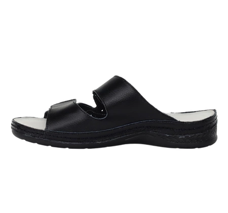 Czarne komfortowe klapki damskie skórzane regulowane American