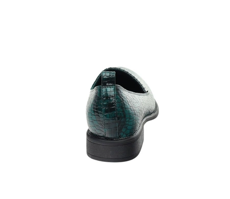 Czółenka damskie płaskie półbuty ciemnozielone lakierowane Jezzi