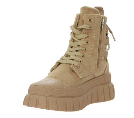 Beżowe botki zimowe damskie ocieplane na platformie NEWS