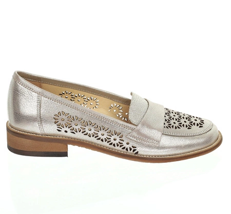 Płaskie czółenka damskie skórzane ażurowe Fabiani