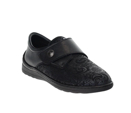 Czarne skórzane buty damskie komfortowe na rzep ortopedyczne na haluksy UNISOFT