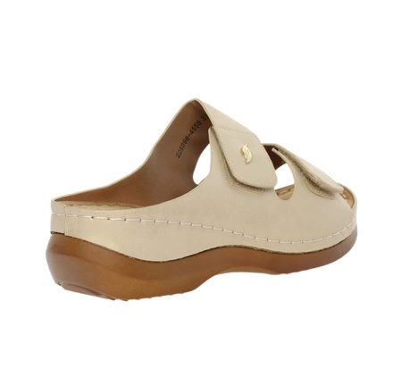 Klapki damskie beżowe zdrowotne na rzepy szyte Jezzi