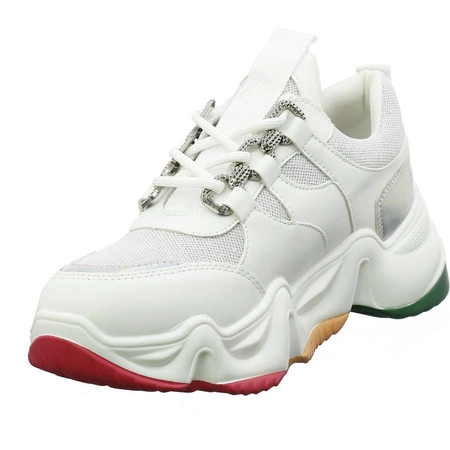 Białe sneakersy na kolorowej podeszwie damskie