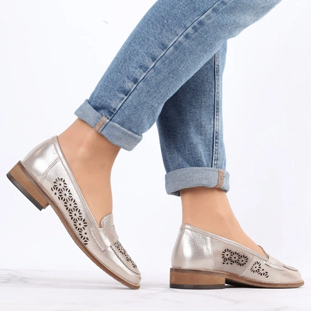 Płaskie czółenka damskie skórzane ażurowe Fabiani