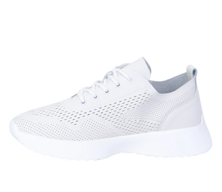 Białe lekkie adidasy damskie skórzane na zamek i sznurowadła Vinceza