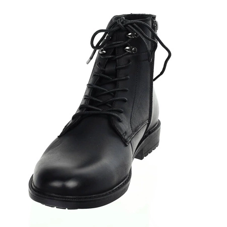 Czarne półbuty męskie zimowe skórzane i eleganckie American Club