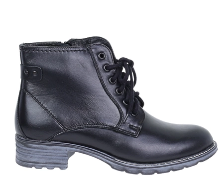 Czarne skórzane botki damskie ocieplane garniturowe Polskie Gino Fabiani