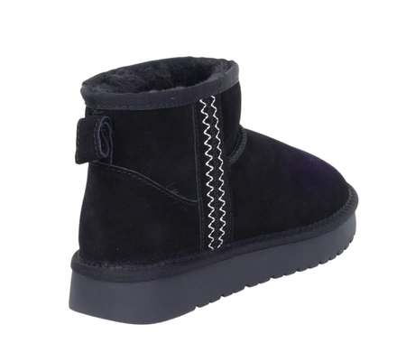 Czarne botki Emu śniegowce niskie na platformie Skóra Naturalna