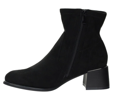 Eleganckie botki czarne zamszowe na obcasie ocieplane Jezzi