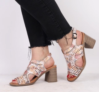 Eleganckie sandały wycinane na obcasie ażurowe kolorowe Jezzi