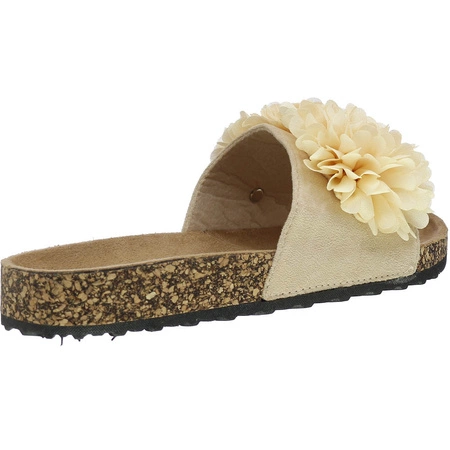 Klapki damskie płaskie korkowe cieliste z kwiatkami Jezzi