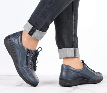 Granatowe buty skórzane na zamek i sznurowadła profilowane Helios model 411
