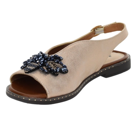 Złote sandały damskie eleganckie płaskie z zabudowaną cholewką Jezzi