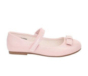 Różowe balerinki dziecięce z zapięciem na pasek i kokardką Miss E