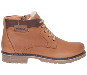 Karmelowe trzewiki męskie skórzane buty zimowe trapery POLBUT