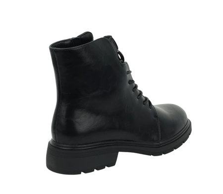 Czarne klasyczne botki damskie płaskie na zamek i sznurowadła Jezzi