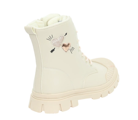 Beżowe botki dziewczęce na zamek buty zimowe eleganckie dla dziewczynki