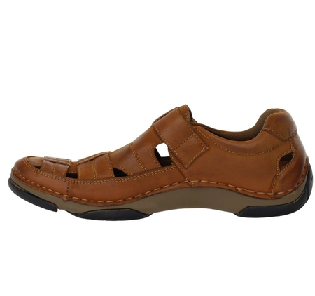 Brązowe skórzane sandały męskie komfortowe zabudowane na rzep American Club