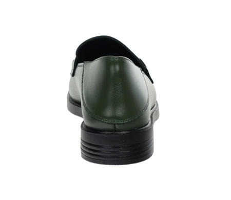 Ciemnozielone skórzane mokasyny damskie eleganckie garniturowe VINCEZA