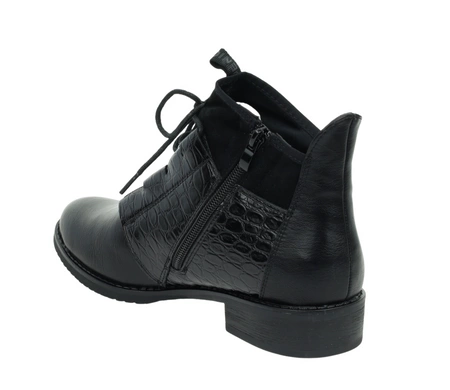 Czarne eleganckie półbuty jesienne damskie ocieplane lakierowana cholewka Jezzi