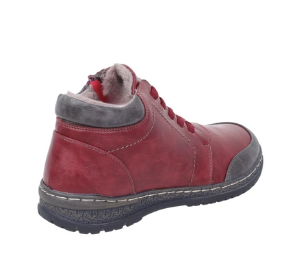 Czerwone buty zimowe damskie komfortowe ciepłe trzewiki na zamek