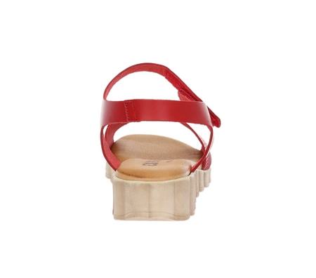 Czerwone skórzane sandały płaskie komfortowe Hiszpańskie El Pimpi - Made in Spain