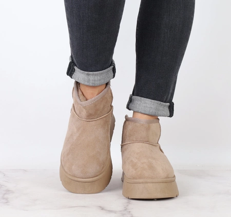 Beżowe zamszowe śniegowce EMU na platformie ciepłe botki- rozmiarówka zaniżona