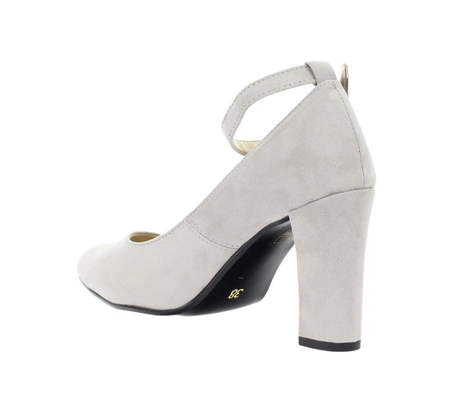 Szare zamszowe czółenka na obcasie z paskiem wokół kostki Azali