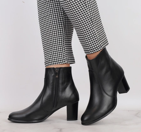 Skórzane botki damskie zimowe czarne na obcasie Polskie Gino Fabiani