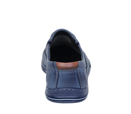 Męskie półbuty skórzane niebieskie/granatowe wsuwane Activ