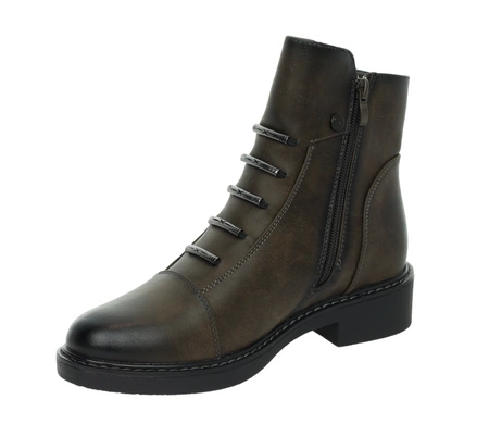 Czekoladowe botki damskie ocieplane na zamek płaskie i eleganckie Jezzi