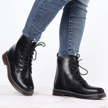 Czarne skórzane botki glany damskie z eko skóry Jezzi