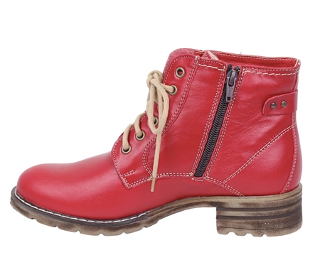 Czerwone klasyczne botki damskie zimowe ocieplane ze skóry naturalnej Polskie Gino Fabiani
