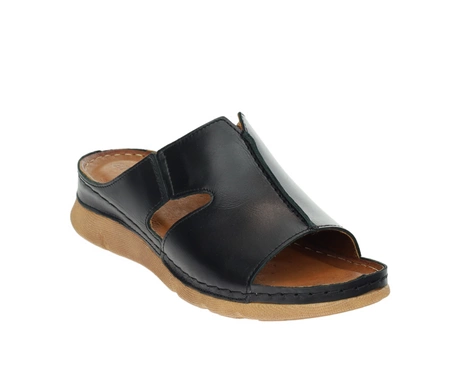 Czarne komfortowe klapki damskie skórzane szyte w Polsce Gino Fabiani