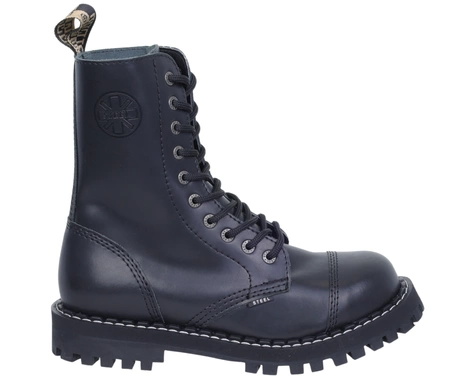 Czarne glany skórzane wysokie STEEL 10 dziur/ oczek 105-106/O 