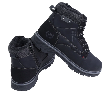 Czarne buty zimowe męskie trapery sznurowane i na zamek ciepłe NEWS