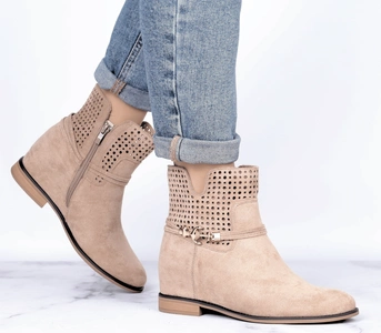 Beżowe botki wiosenne zamszowe ażurowe Jezzi