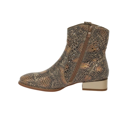 Brązowe botki damskie płaskie wiosenne wężowa skóra Jezzi