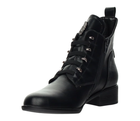 Czarne licowe botki damskie płaskie eleganckie Jezzi model ASA198-21