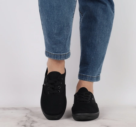 Czarne tenisówki damskie trampki tekstylne NEWS