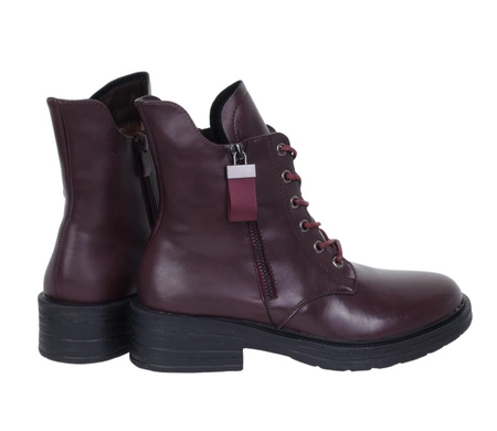 Bordowe botoki damskie ocieplane traperki zimowe klasyczne Jezzi