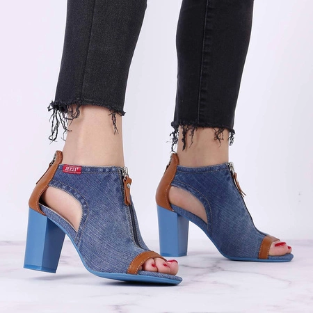 Sandały damskie dżinsowe na obcasie na zamek JEZZI