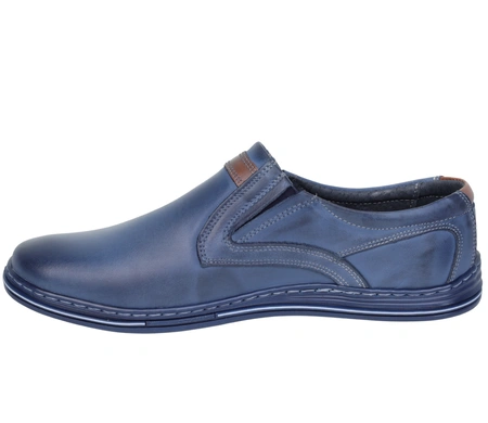 Męskie półbuty skórzane niebieskie/granatowe wsuwane Activ
